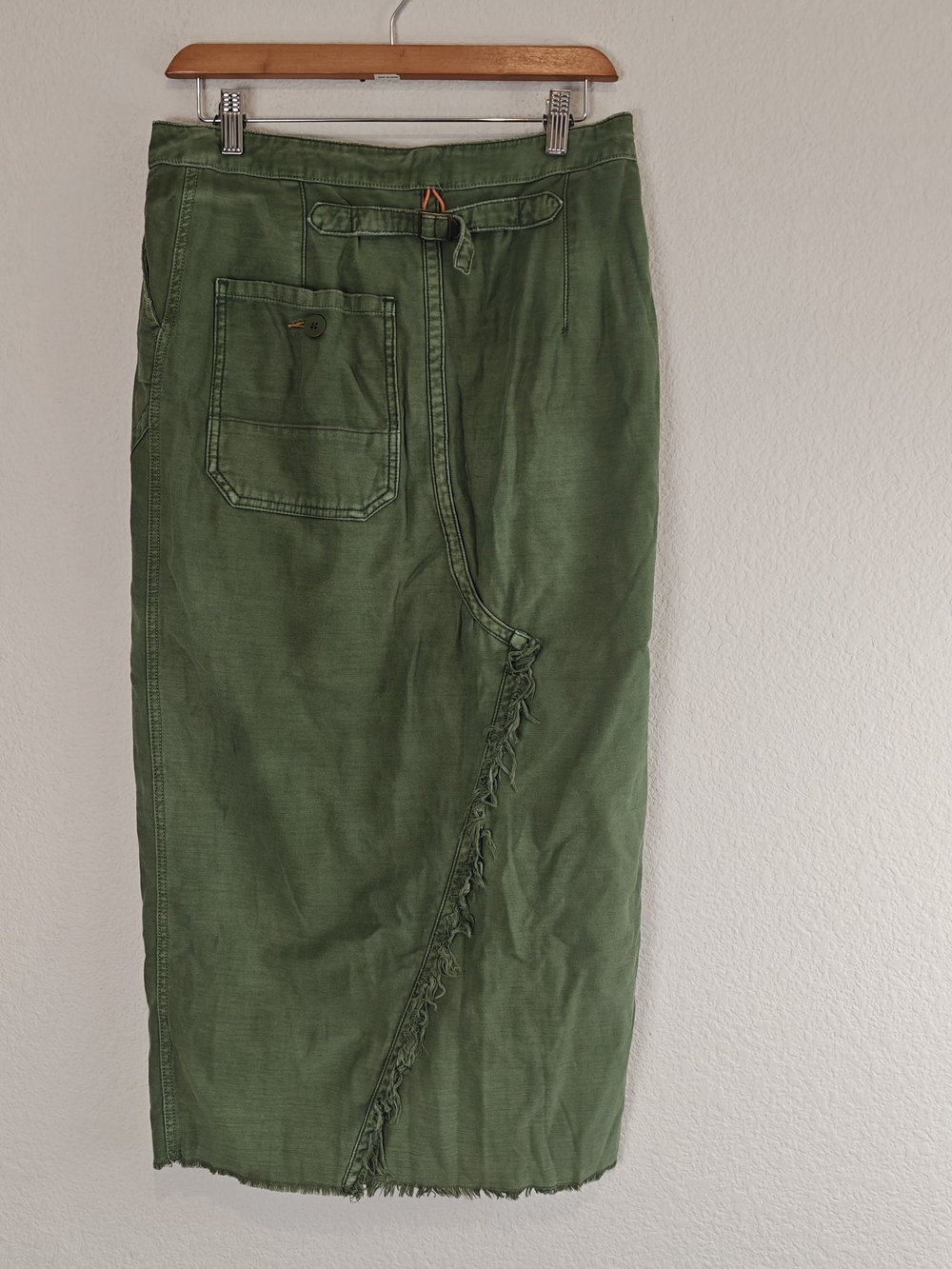 Free People Army Green Utility Wrap Midi Skirt Boho Cargo Patchwork Cotton L - Picture 7 of 11